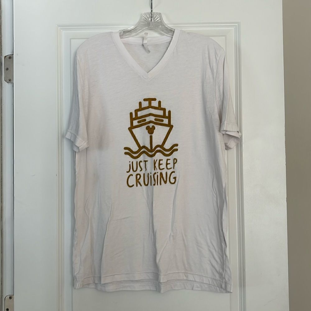✨ Bella Canvas Disney Cruise Just Keep Cruising Ship Graphic V-Neck Tee XL